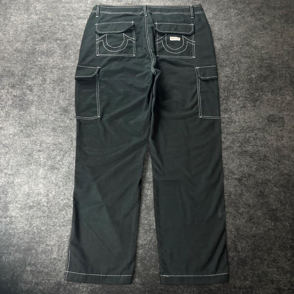 True Religion Men’s 36 Black Baggy Cargo Pants White Stitch Y2K Streetwear